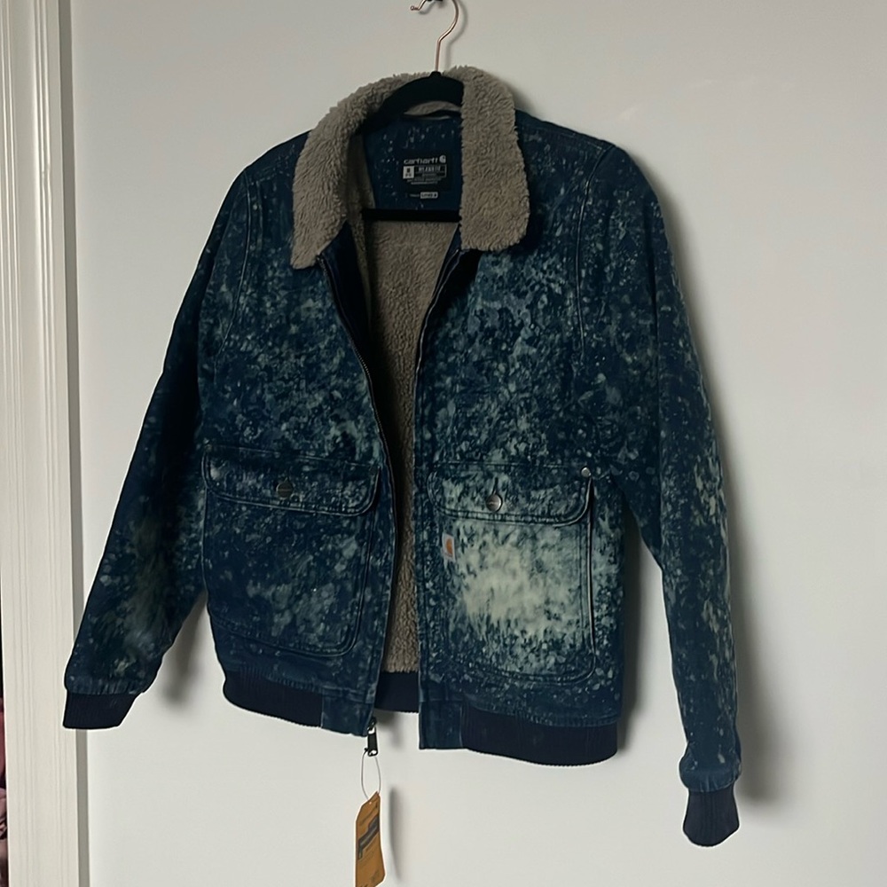 Fall Custom Carhartt Hand-Dyed Veronica Beard Inspired Denim Sherpa Jacket, NWT - Picture 2 of 7